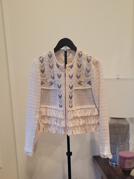 Rebecca Taylor Jackets & Blazers - Rebecca Taylor Pale Pink Fringe Tweed Jacket